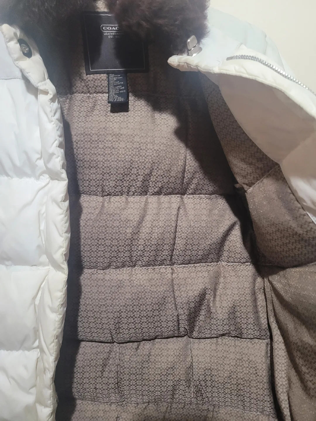 Coach White Puffer Jacket with Fur Collar image indicator(5)