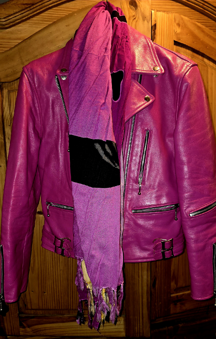 Genuine Pink Leather Jacket & Scarf - photo 4