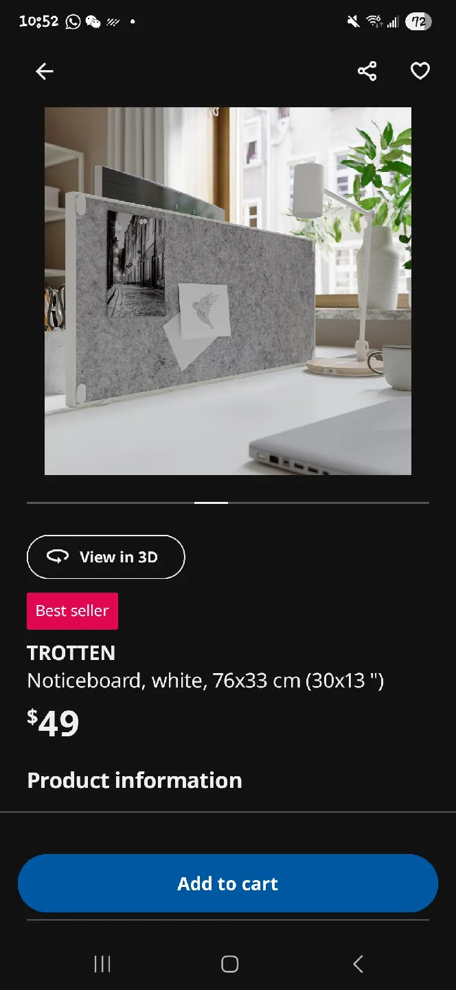 IKEA Trotten Noticeboard - 76x33 cm (30x13") image indicator(4)