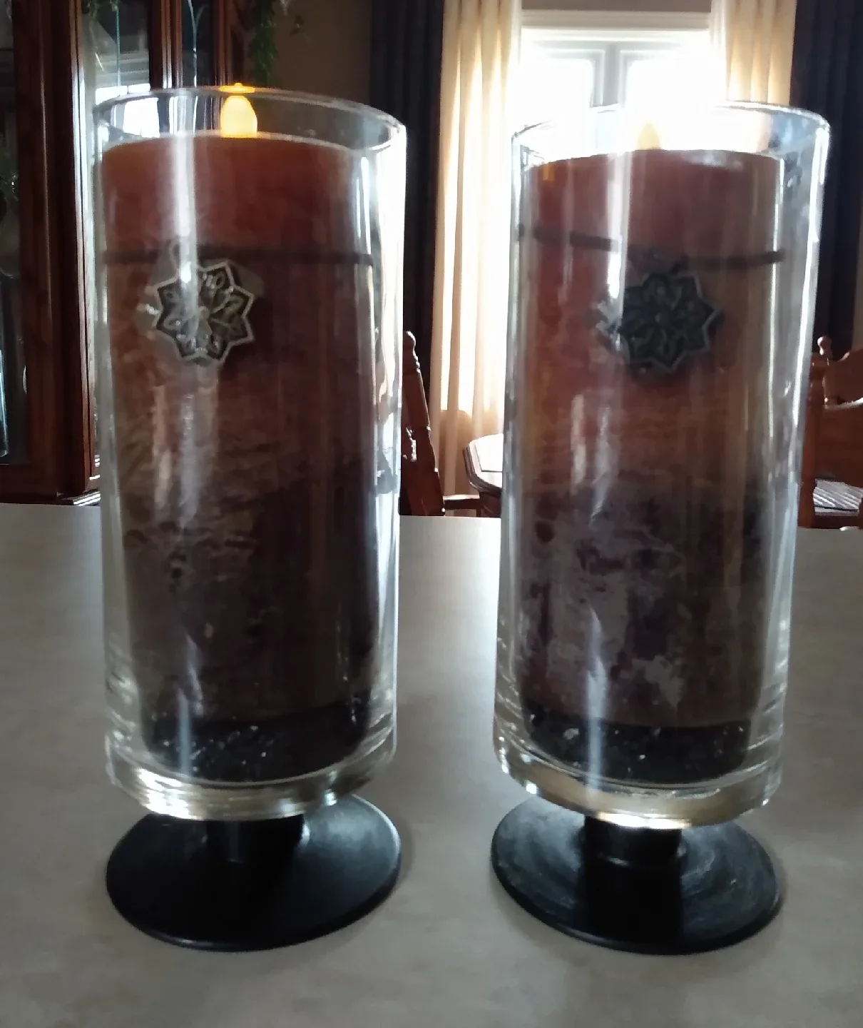 Eligant Pair of Glass Vases with Black Base , decor included thumbnail