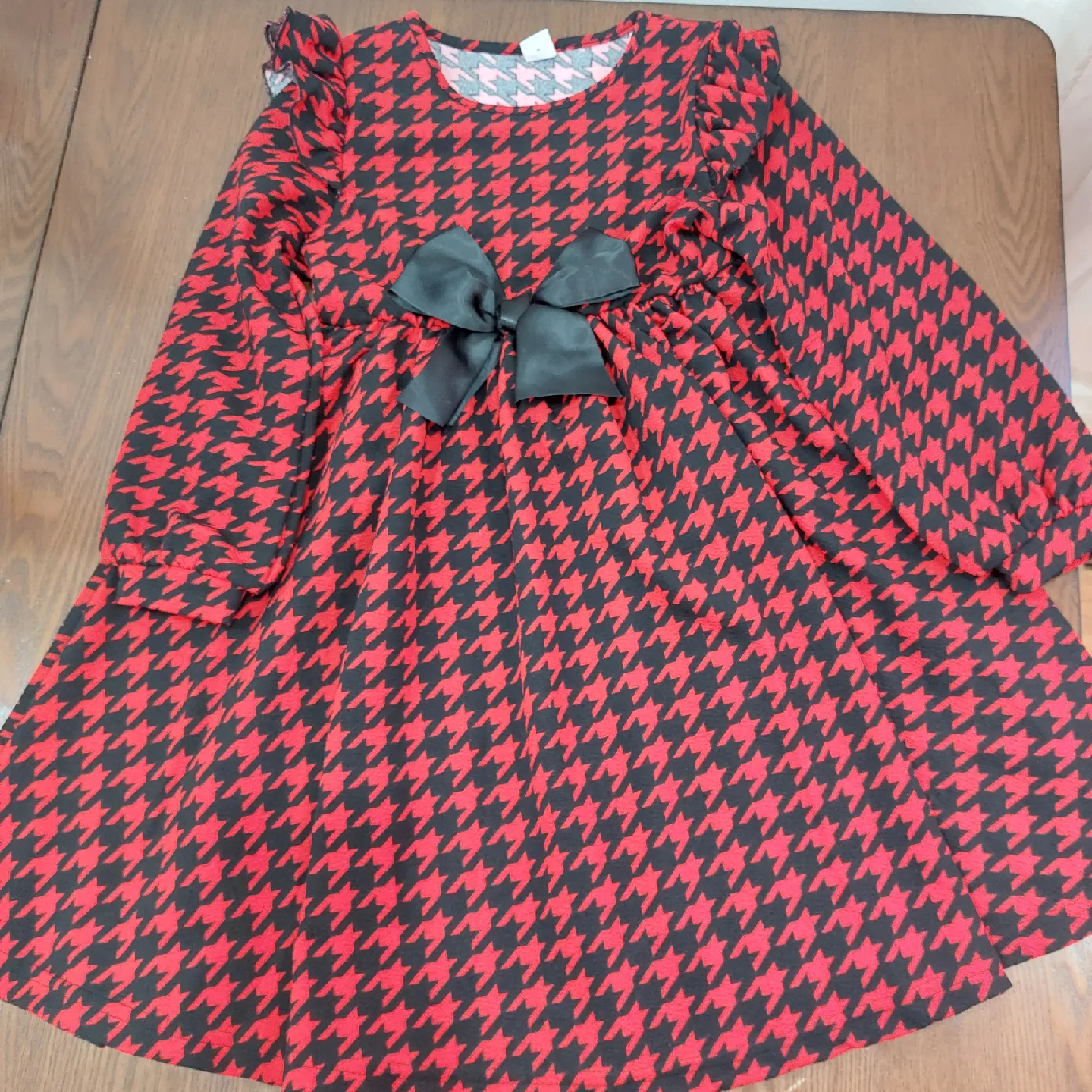 Red & Black Houndstooth Dress with Bow .Size 7 thumbnail