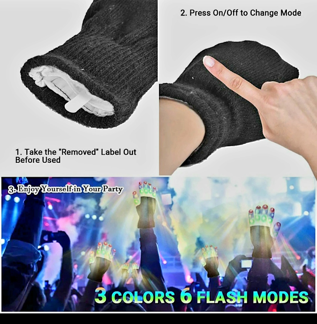 LED Finger Light Up Gloves - Fun Party Accessory! - photo 3