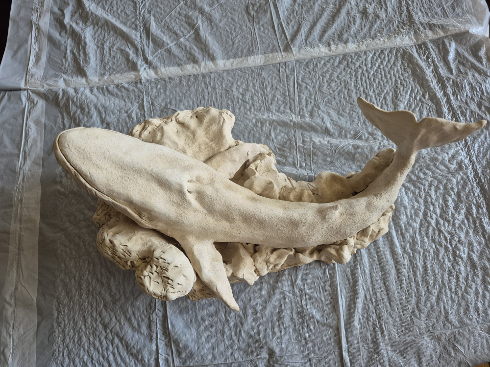 Clay Whale Sculpture