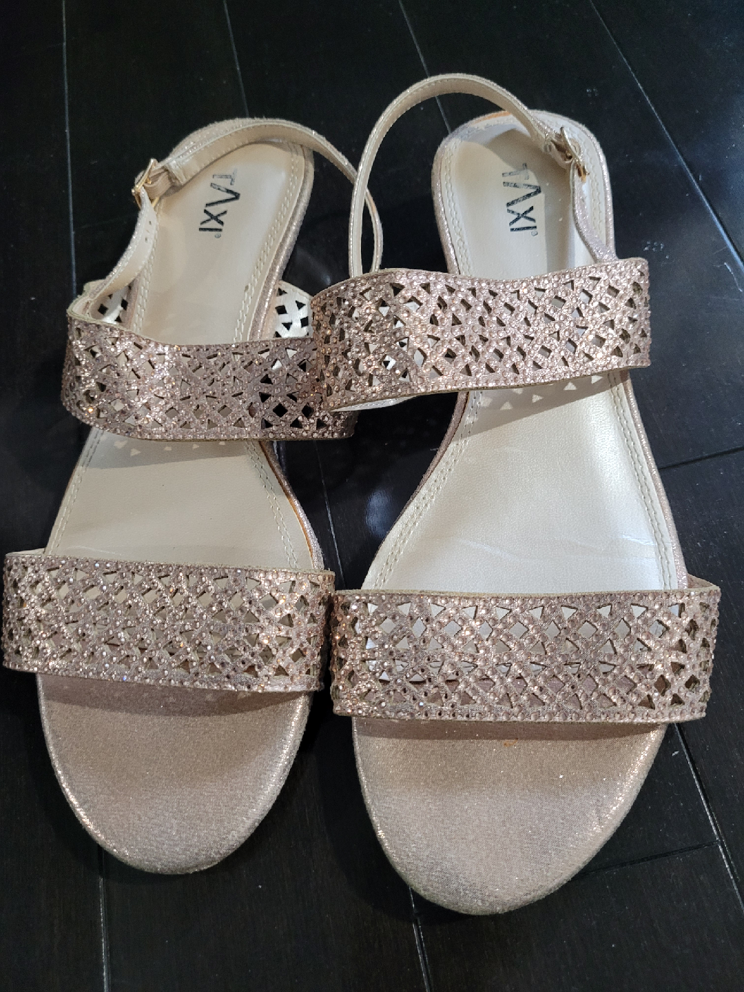 Taxi Sparkly Gold Rose Sandals - ladies Size 9