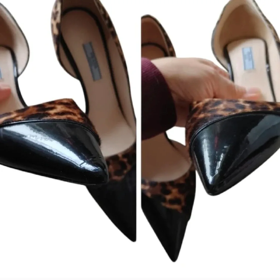Prada Pony Hair Leopard Print Patent Leather Heels image indicator(8)