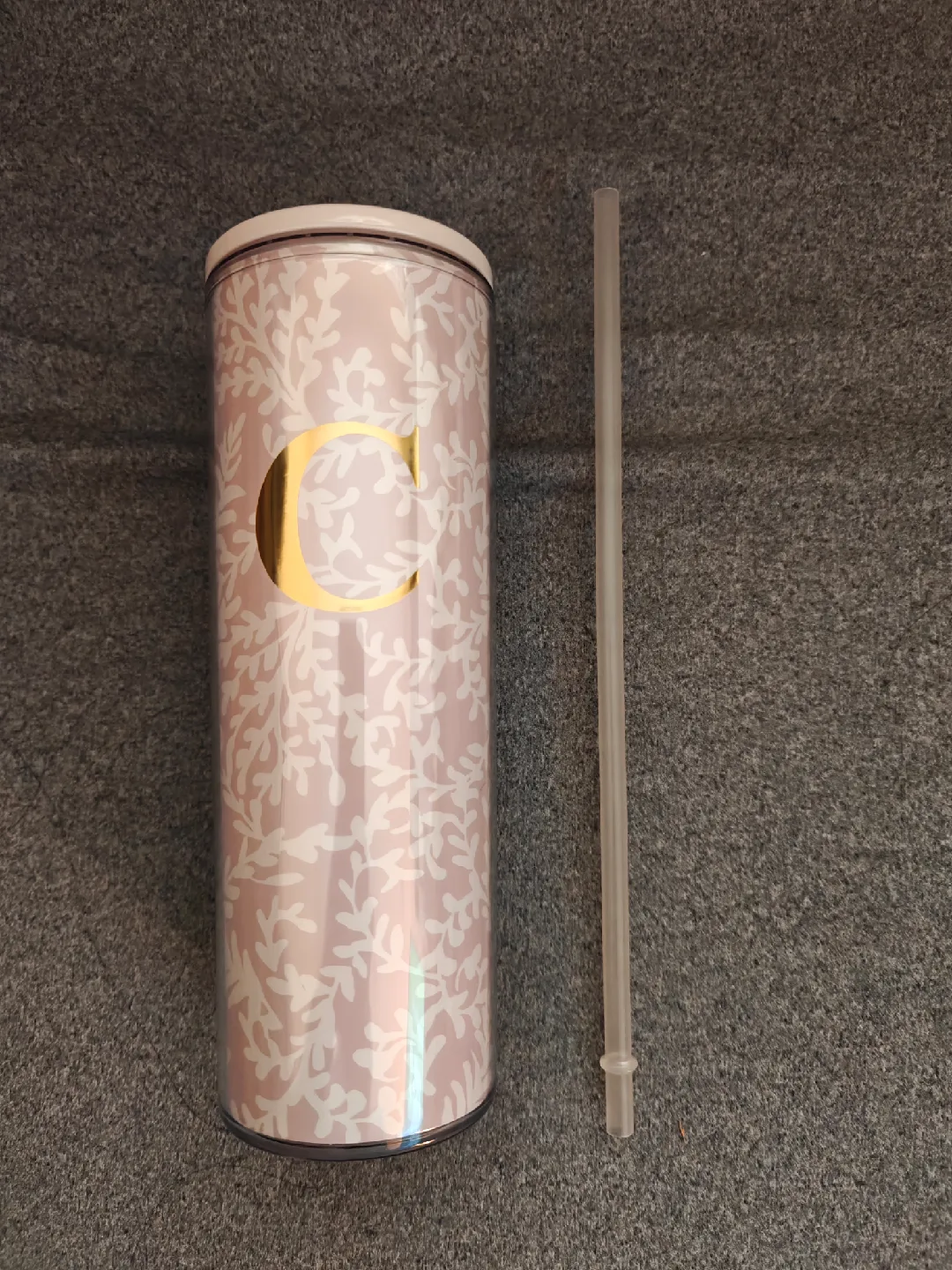 Personalized Pink & White Tumbler with Straw thumbnail