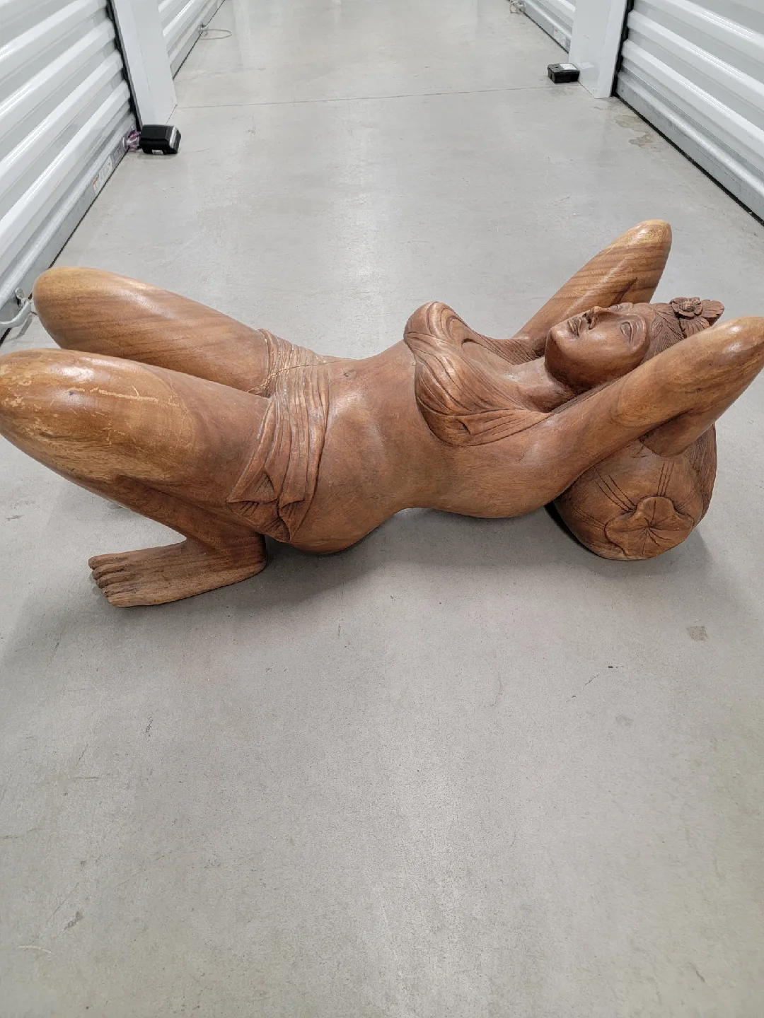 Unique Vintage Wood Hand-Carved Woman Sculpture Coffee Table image indicator(5)