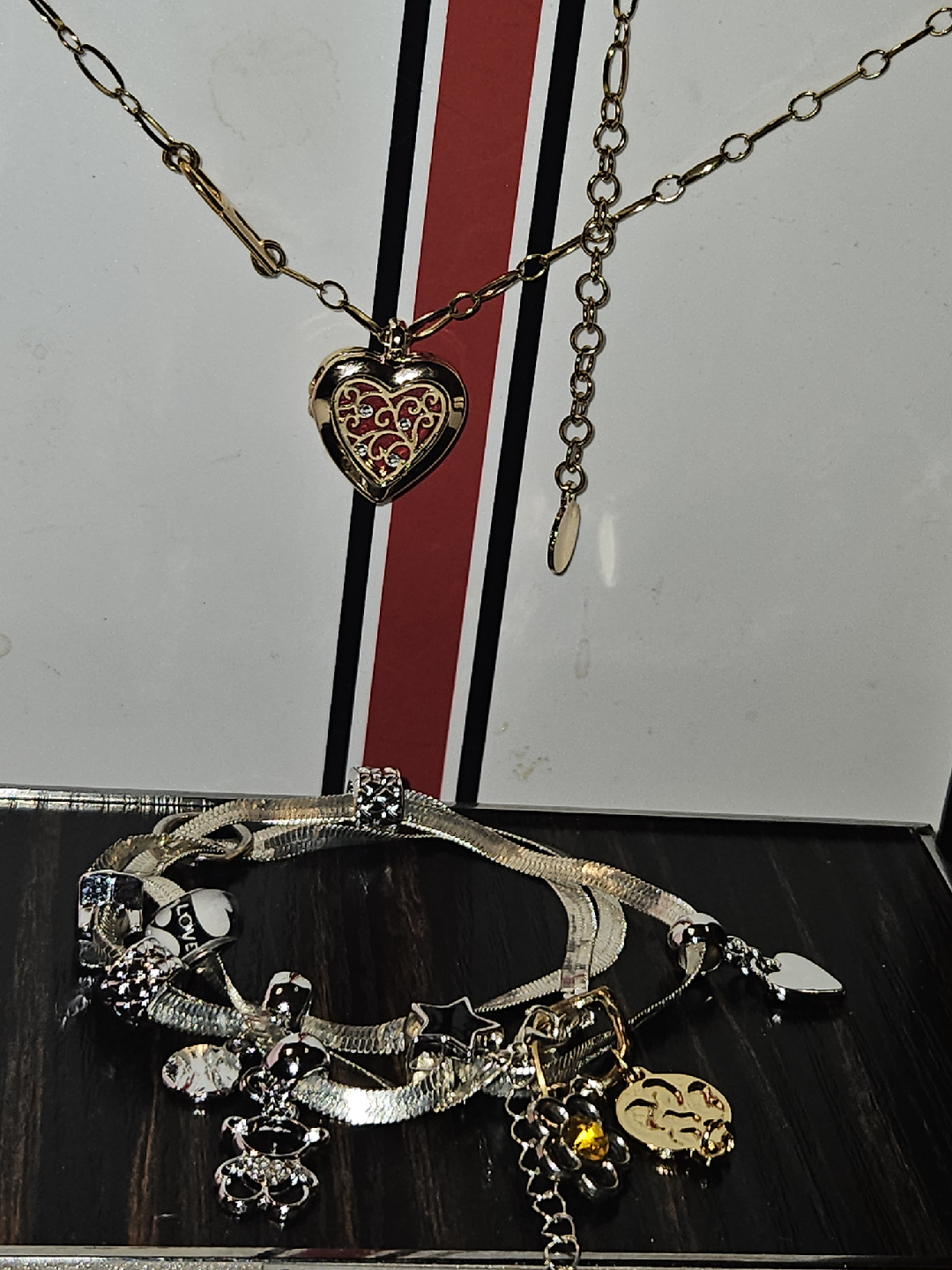 WP Jewelry Gold Heart Locket Necklace & Charm Bracelet