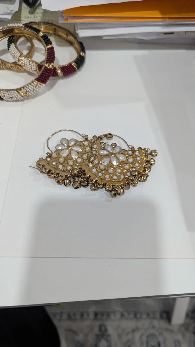 Gold-toned Pearl & Gem earring image indicator(2)