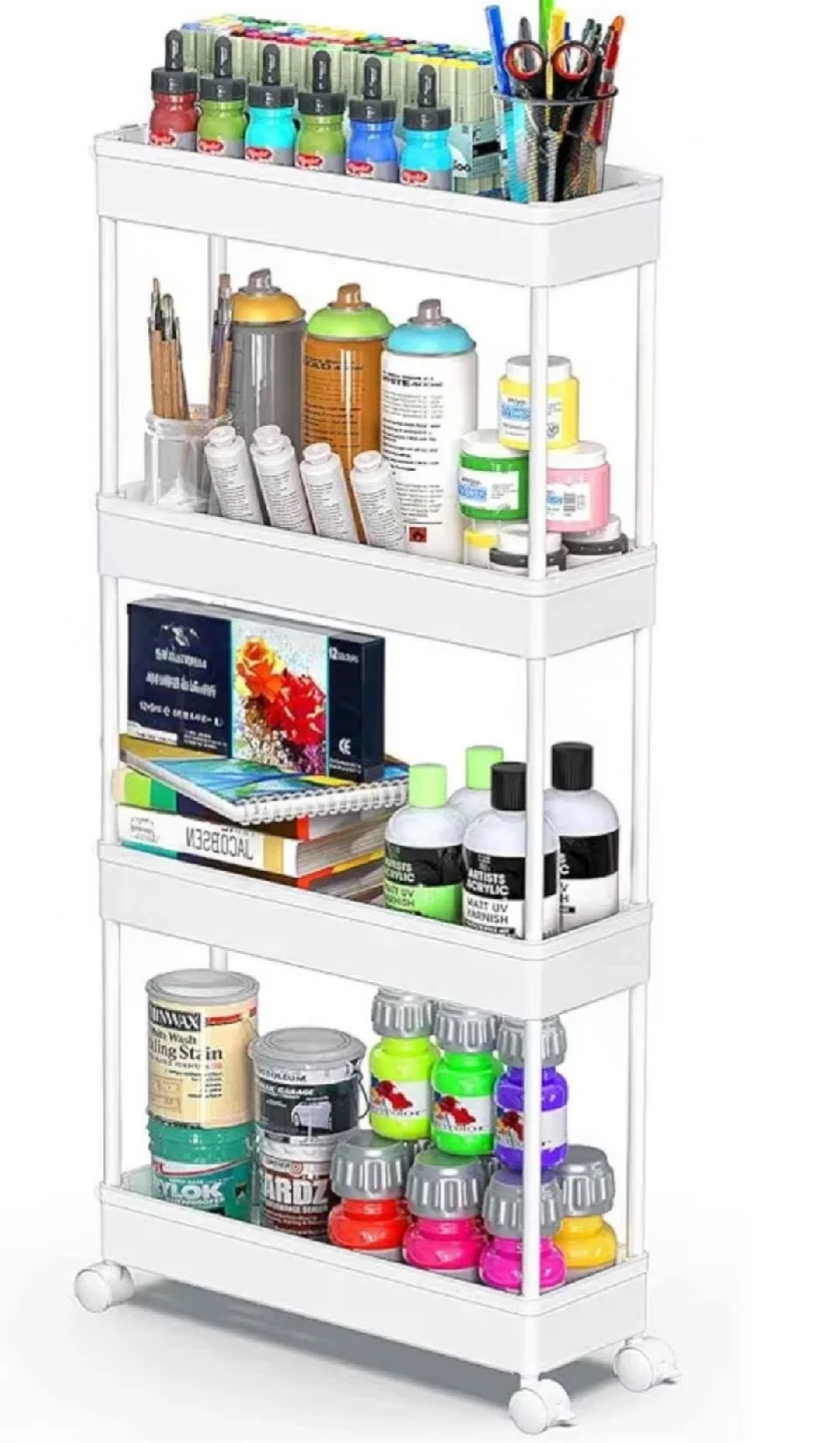 White Slim Rolling Storage Cart 5 trays not 4