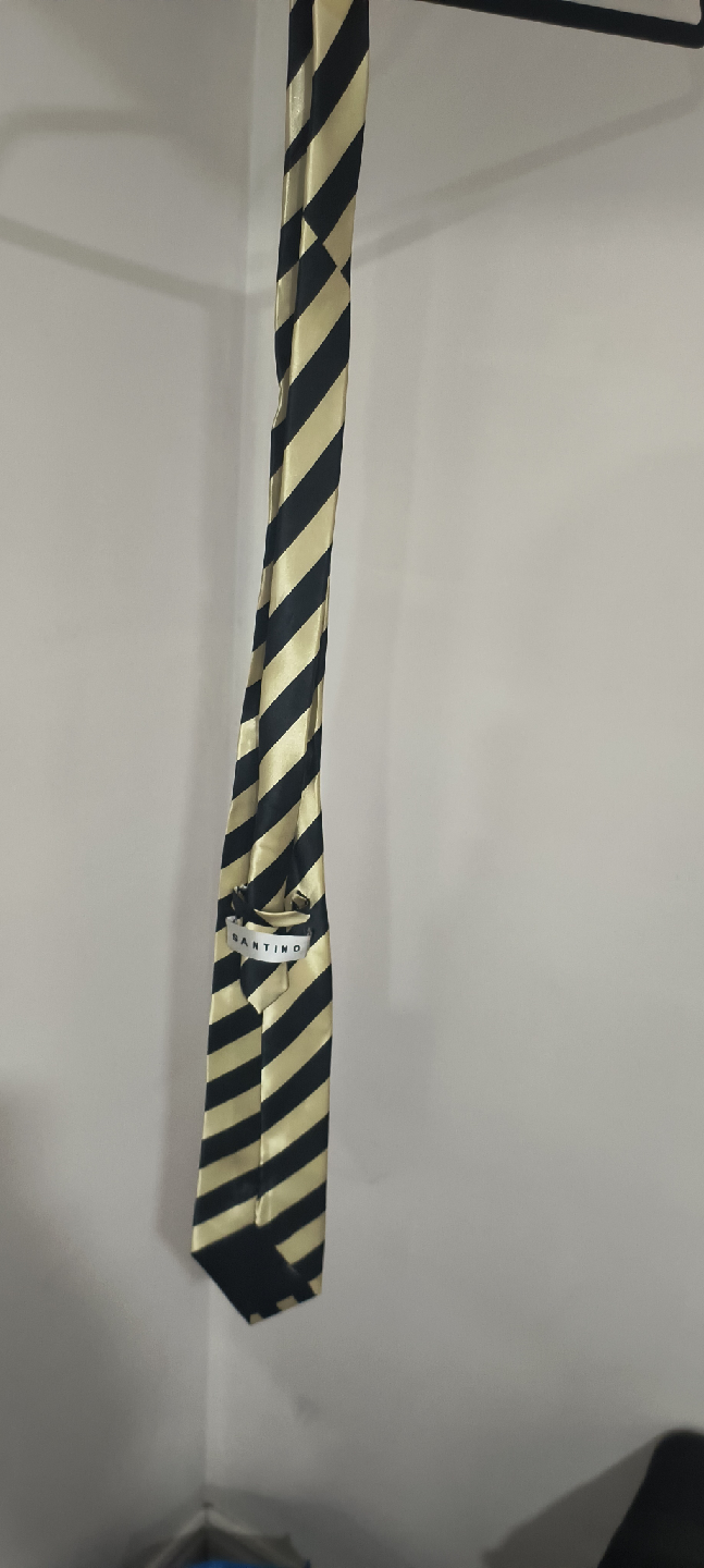 Santino Striped Tie - Black and Gold - photo 2