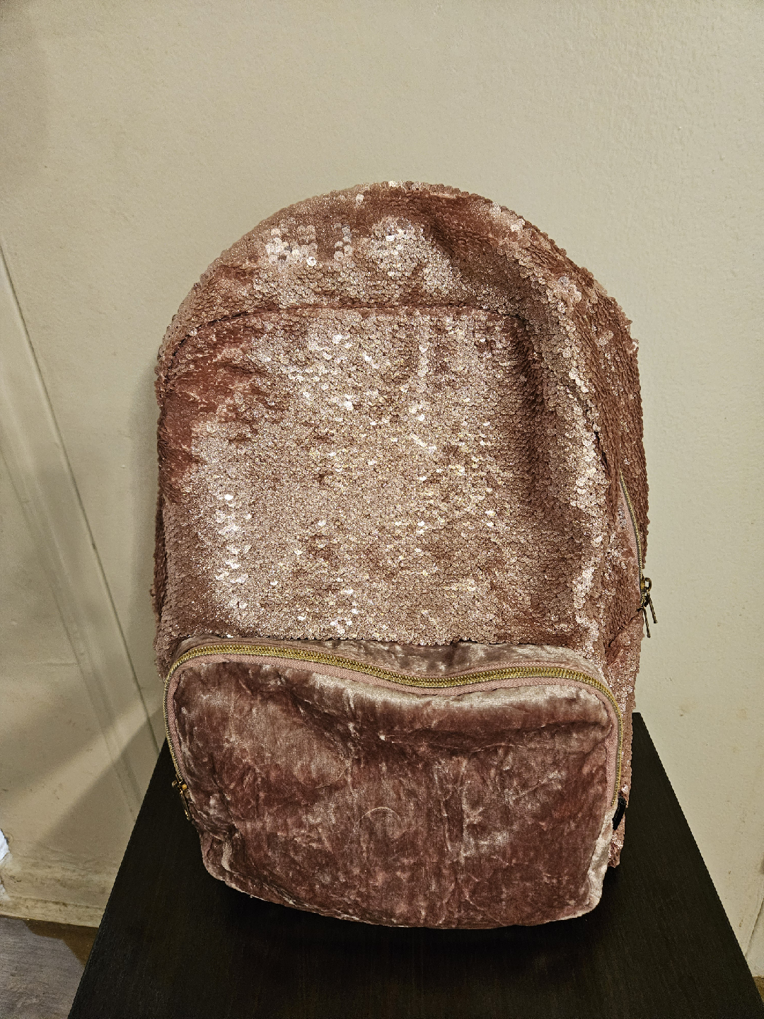 Sequin & Velvet Backpack - Rose Gold