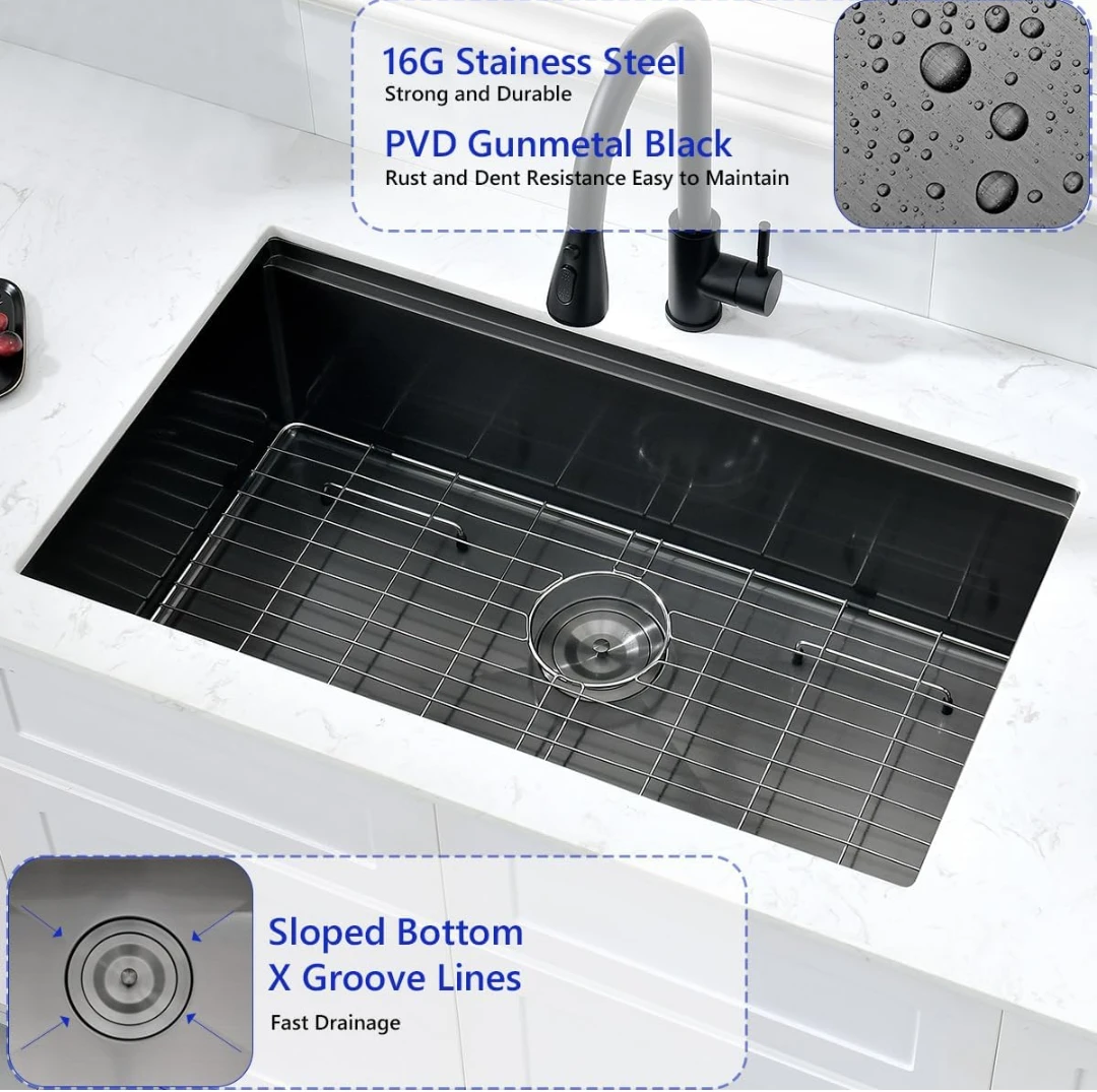 Black Kitchen Sink 32x19 inch - photo 4