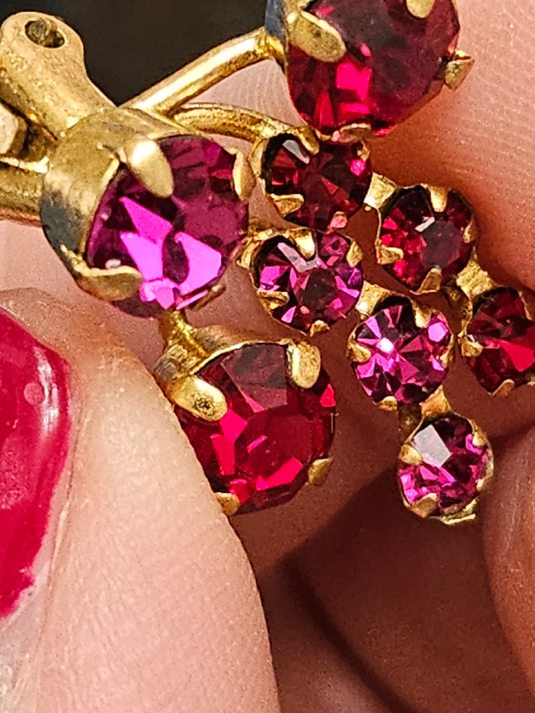 Vintage Made Austria Gold Tone & Red Rhinestone Earrings image indicator(5)