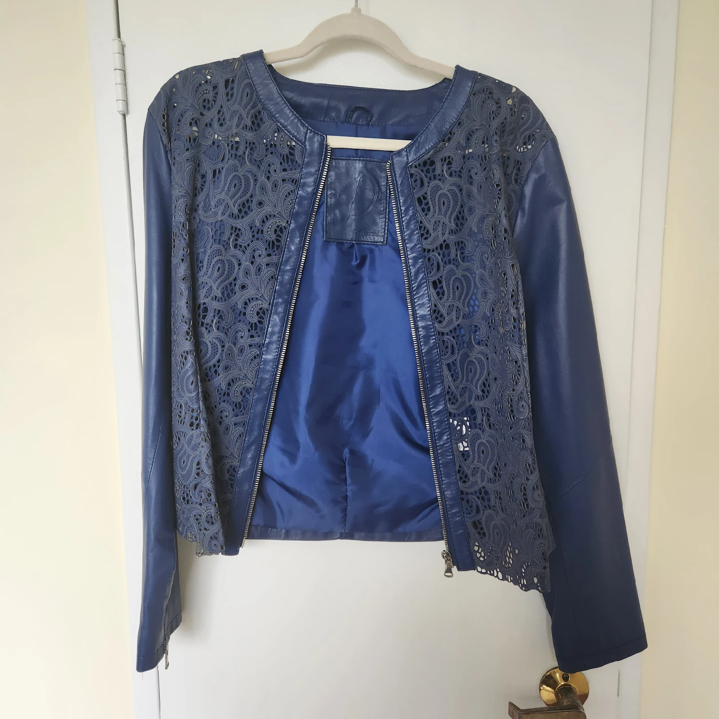 D Collezioni Blue Leather Jacket Paisley Laser Cut - photo 2