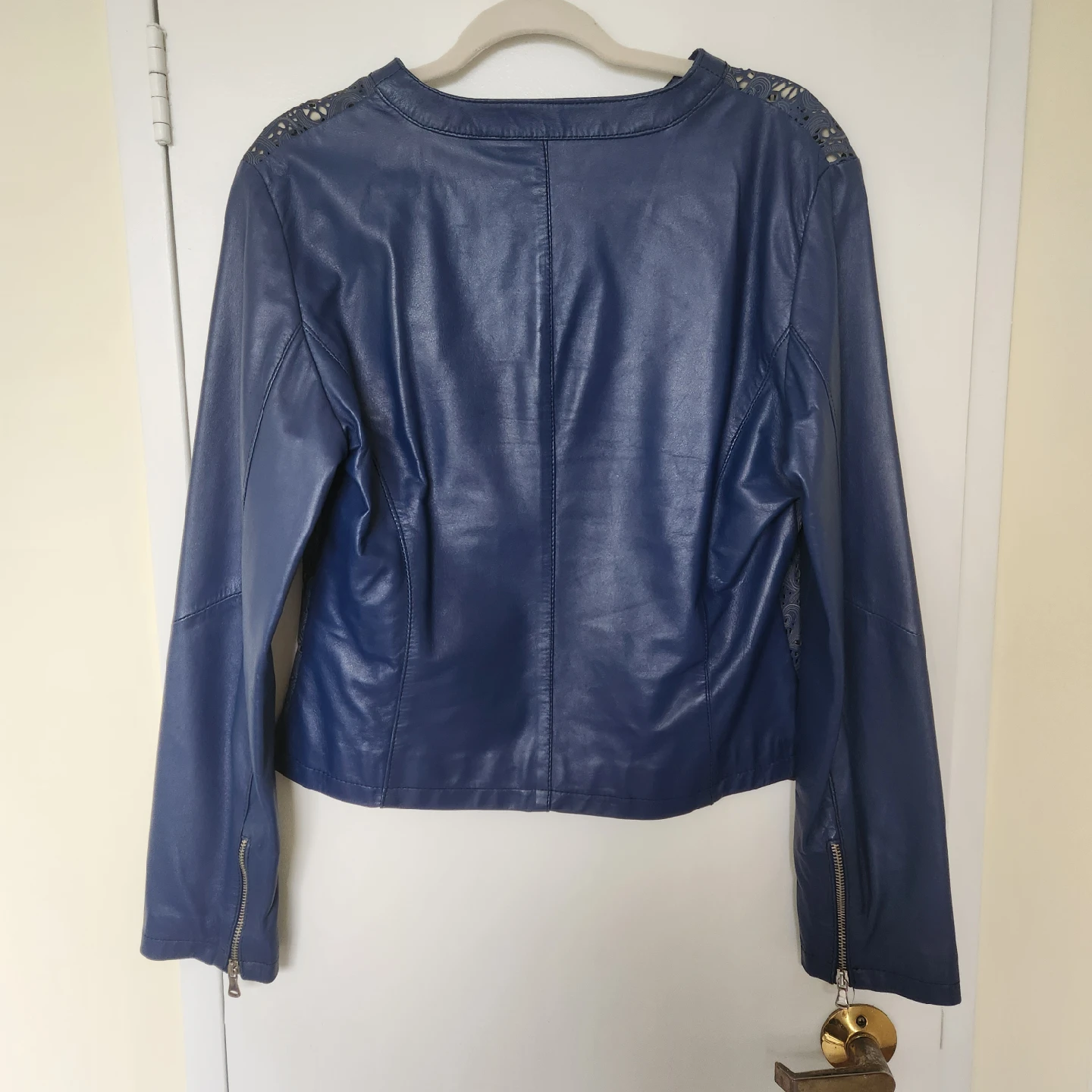 D Collezioni Blue Leather Jacket Paisley Laser Cut - photo 4
