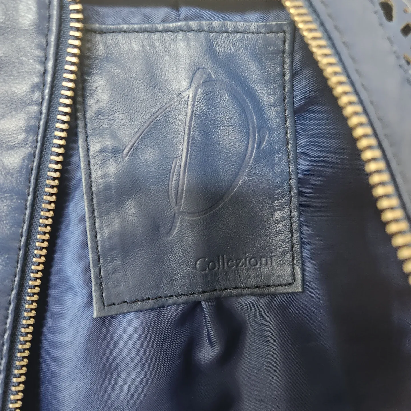 D Collezioni Blue Leather Jacket Paisley Laser Cut image indicator(6)