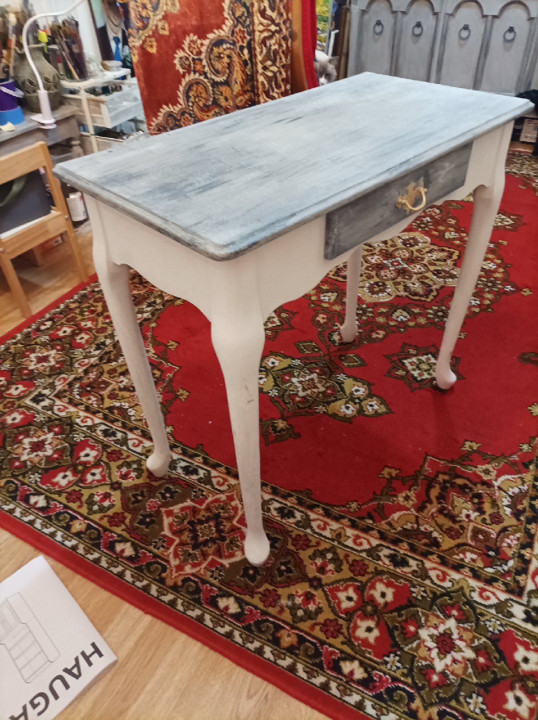 Grey Painted Wooden Desk with Drawer