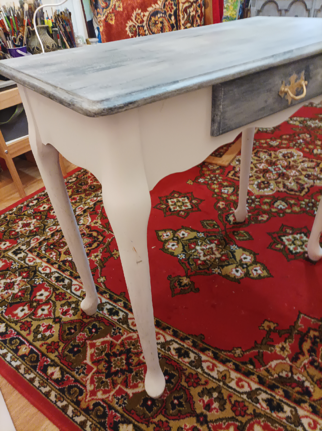 Grey Painted Wooden Desk with Drawer - photo 2