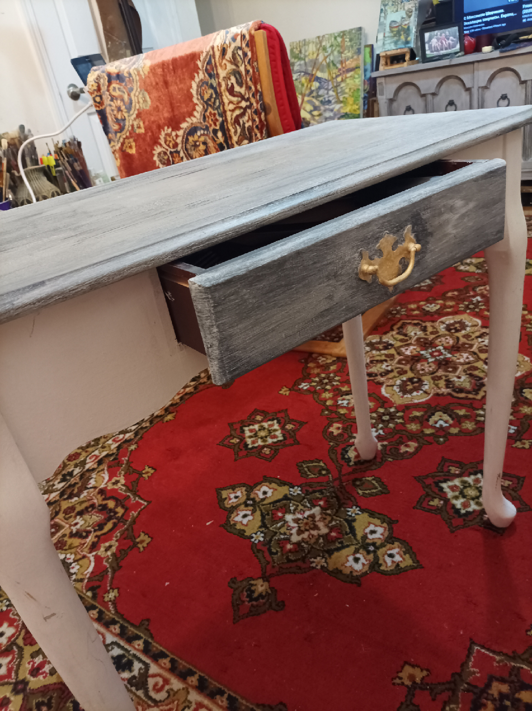 Grey Painted Wooden Desk with Drawer - photo 3