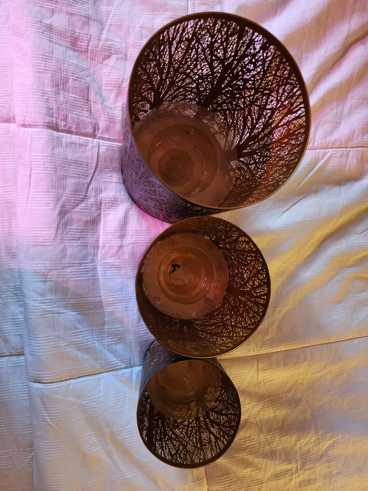 Set of 3 Metal Tree Candle/flower pots Holders image indicator(2)