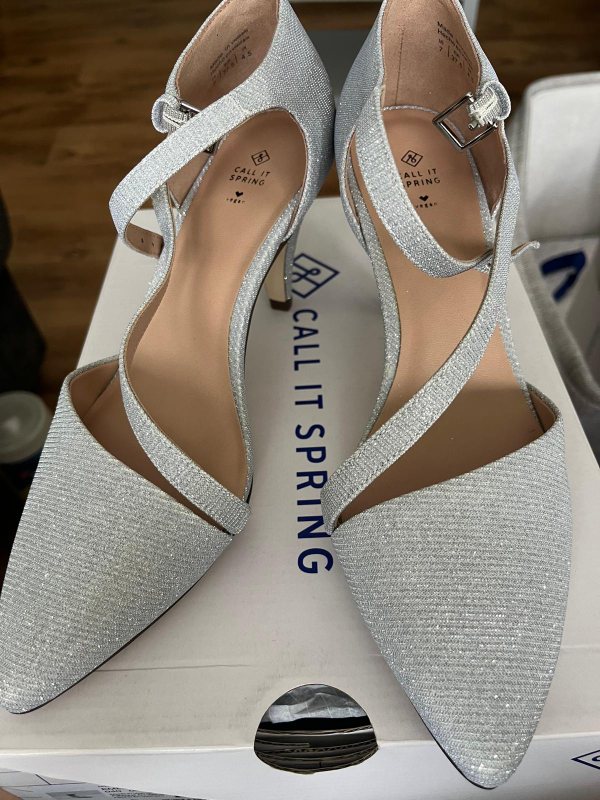 Call It Spring Silver Heels, Size 7