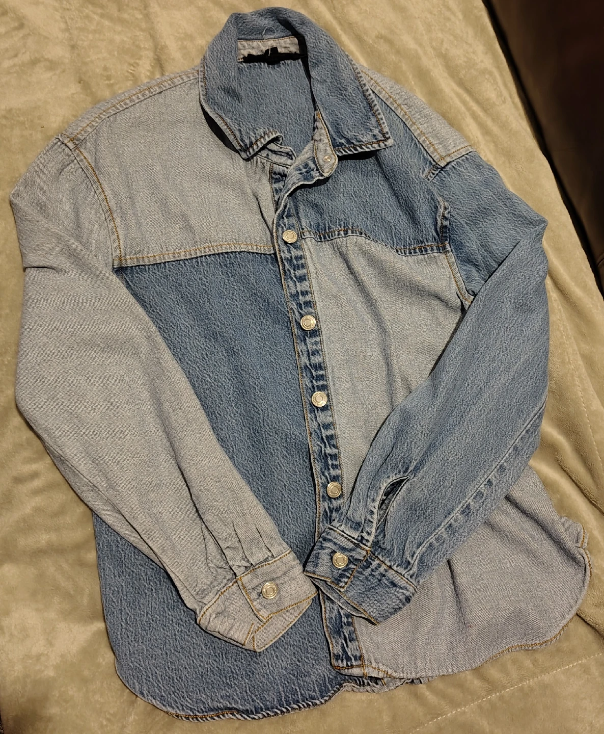 Denim Patchwork Button-Up Shirt