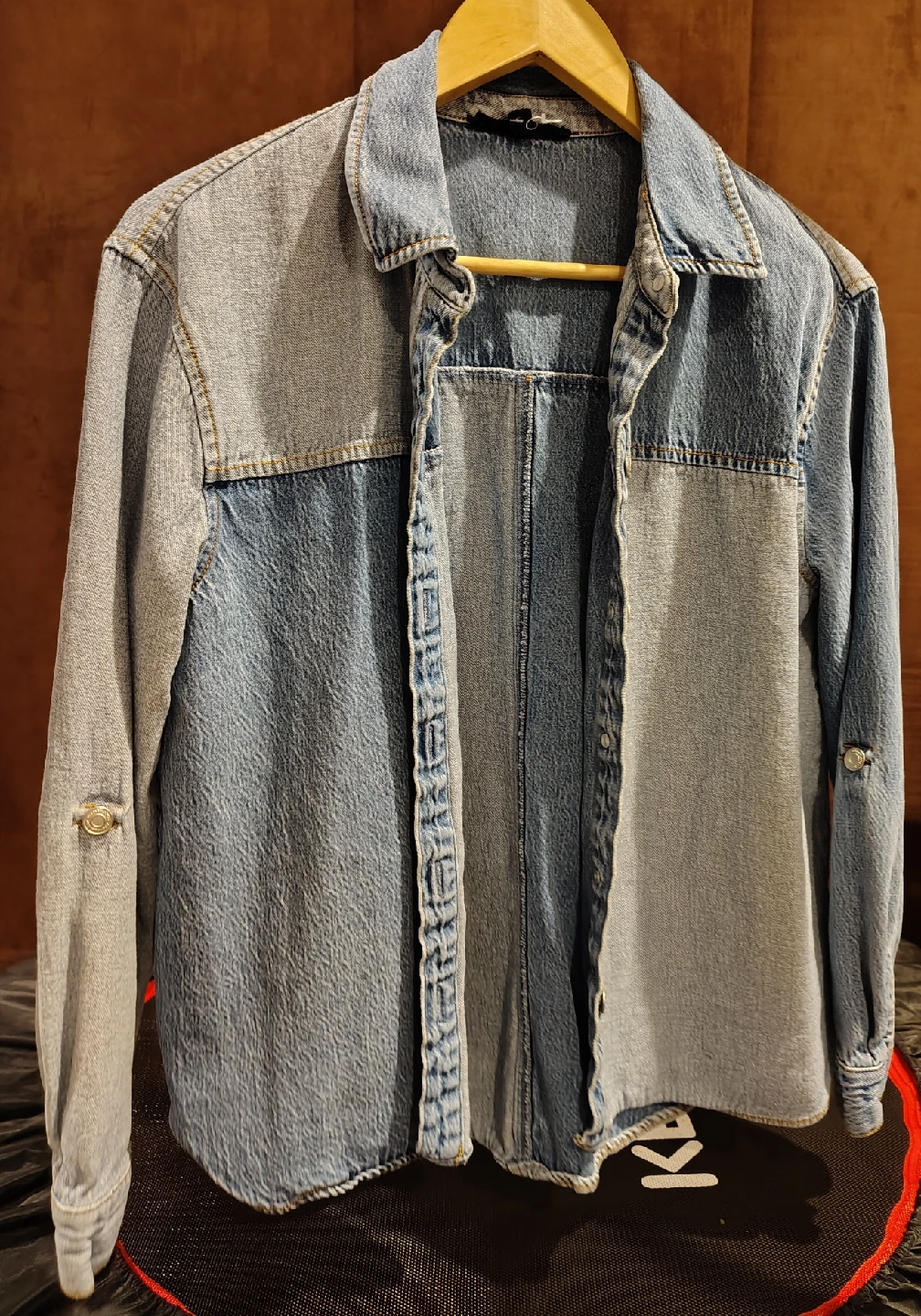 Denim Patchwork Button-Up Shirt - photo 2