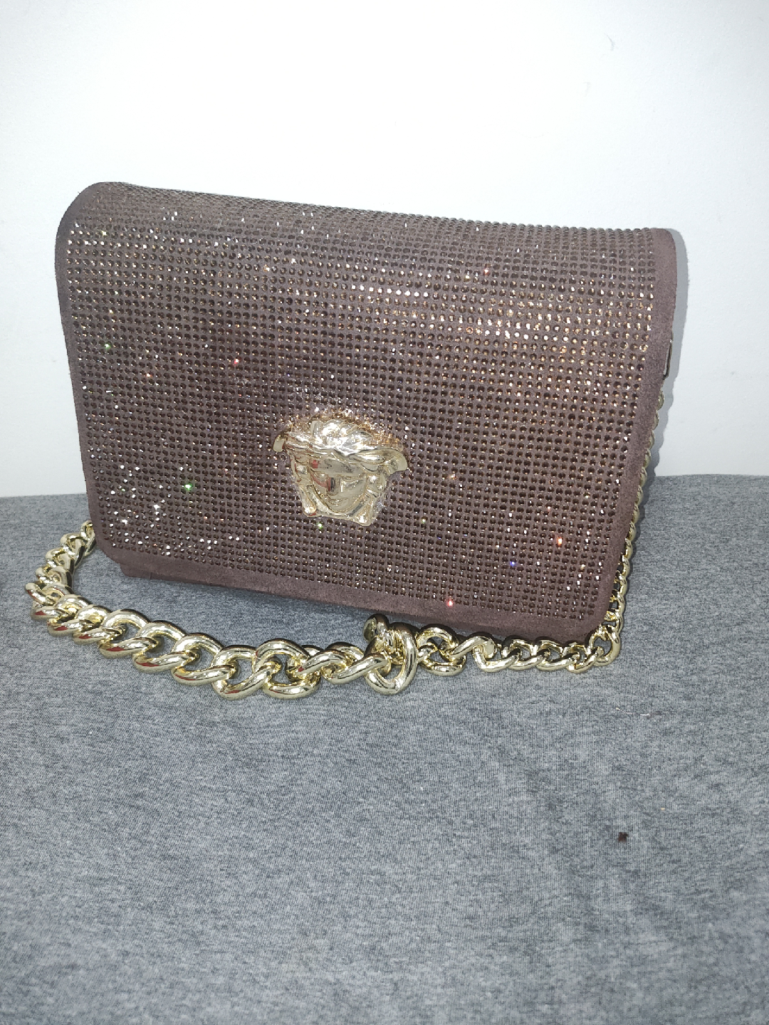 Versace Brown Embellished Shoulder Bag