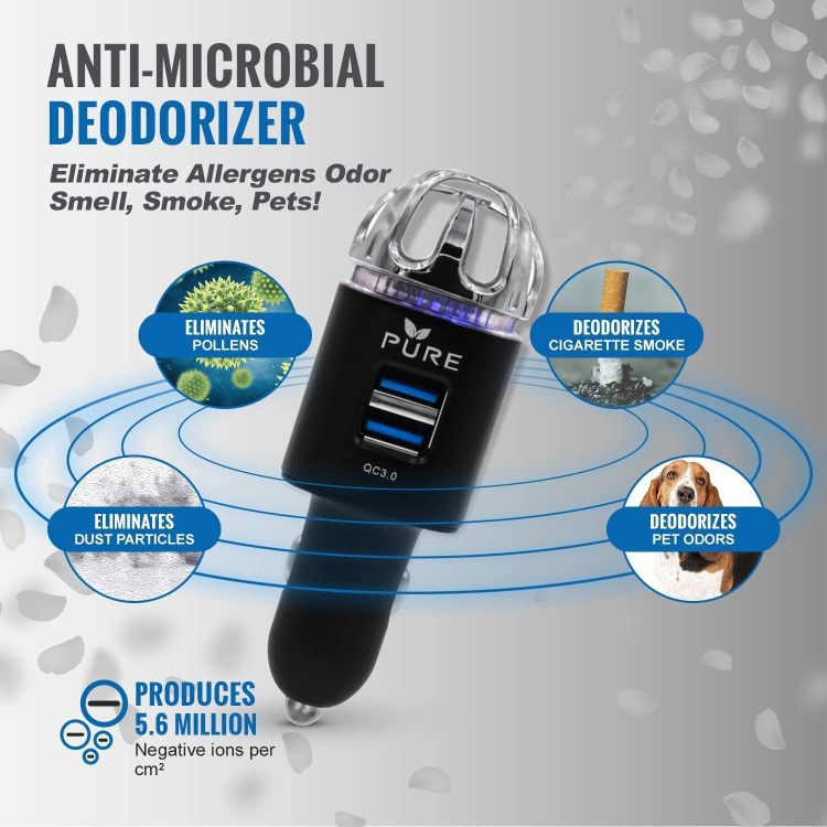 Car Air Purifier Premium Air Ionizer & Car Charger Accessory - photo 3
