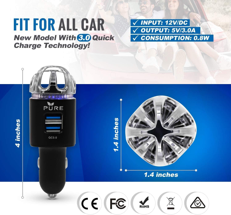 Car Air Purifier Premium Air Ionizer & Car Charger Accessory - photo 4
