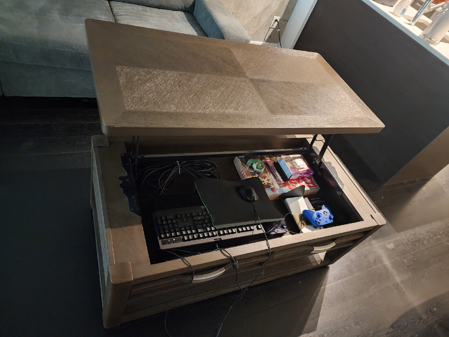 Lift Top Coffee Table, Brown Wood - photo 2