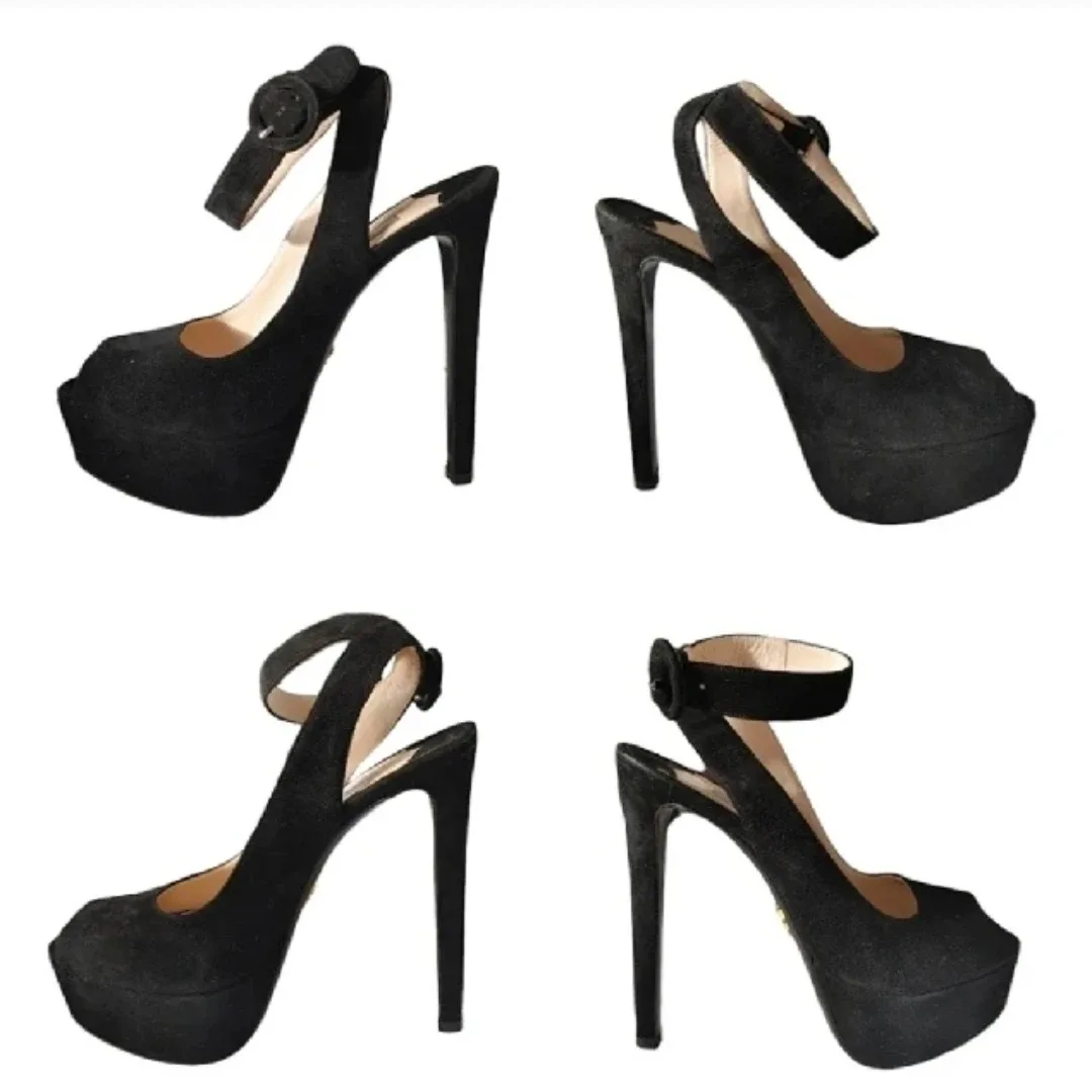 Prada Black Suede Platform Stiletto Heels image indicator(10)