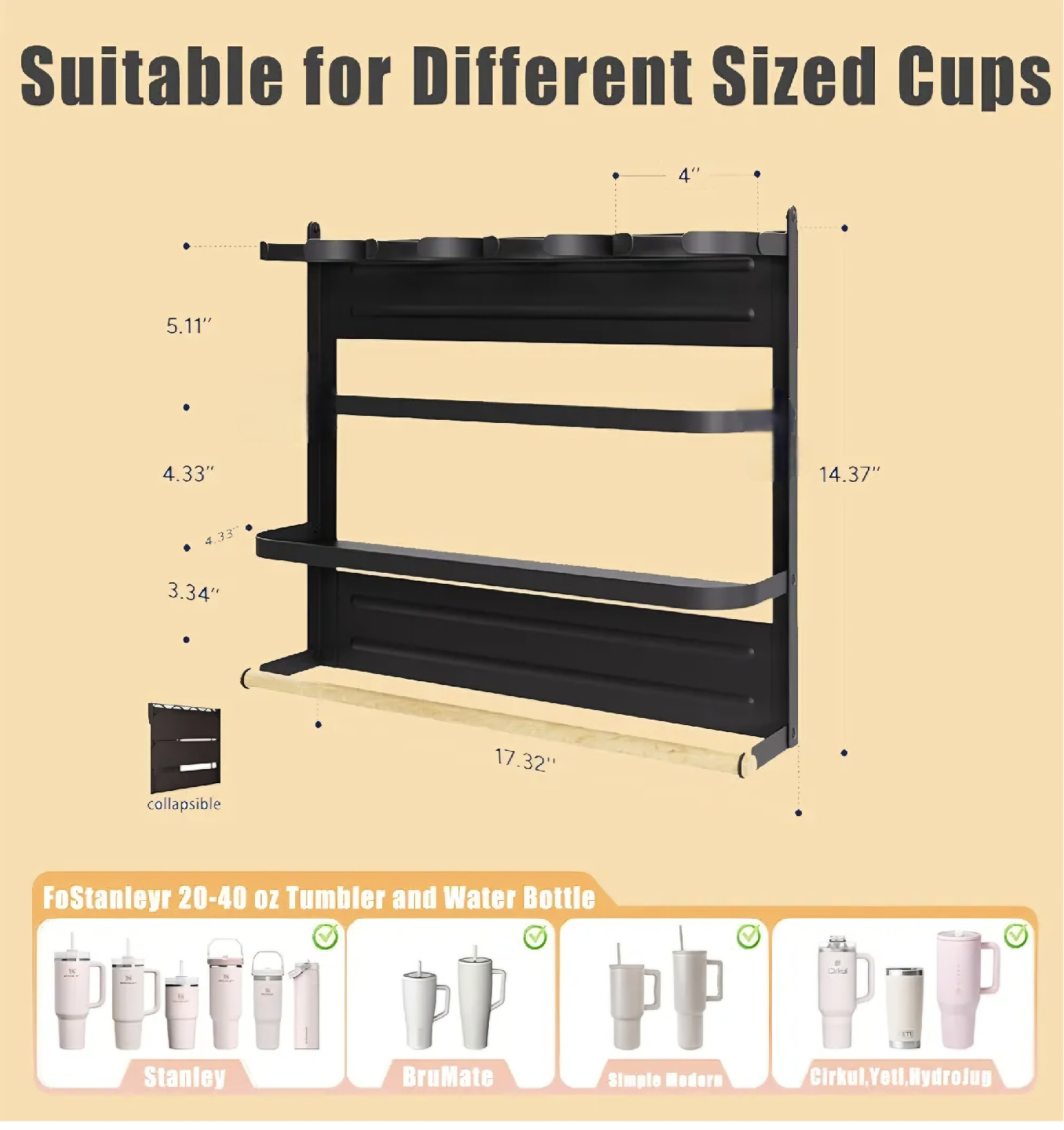 Water Bottle Cup Organizer Rack, Fridge Magnetic and Wall Mount - photo 2