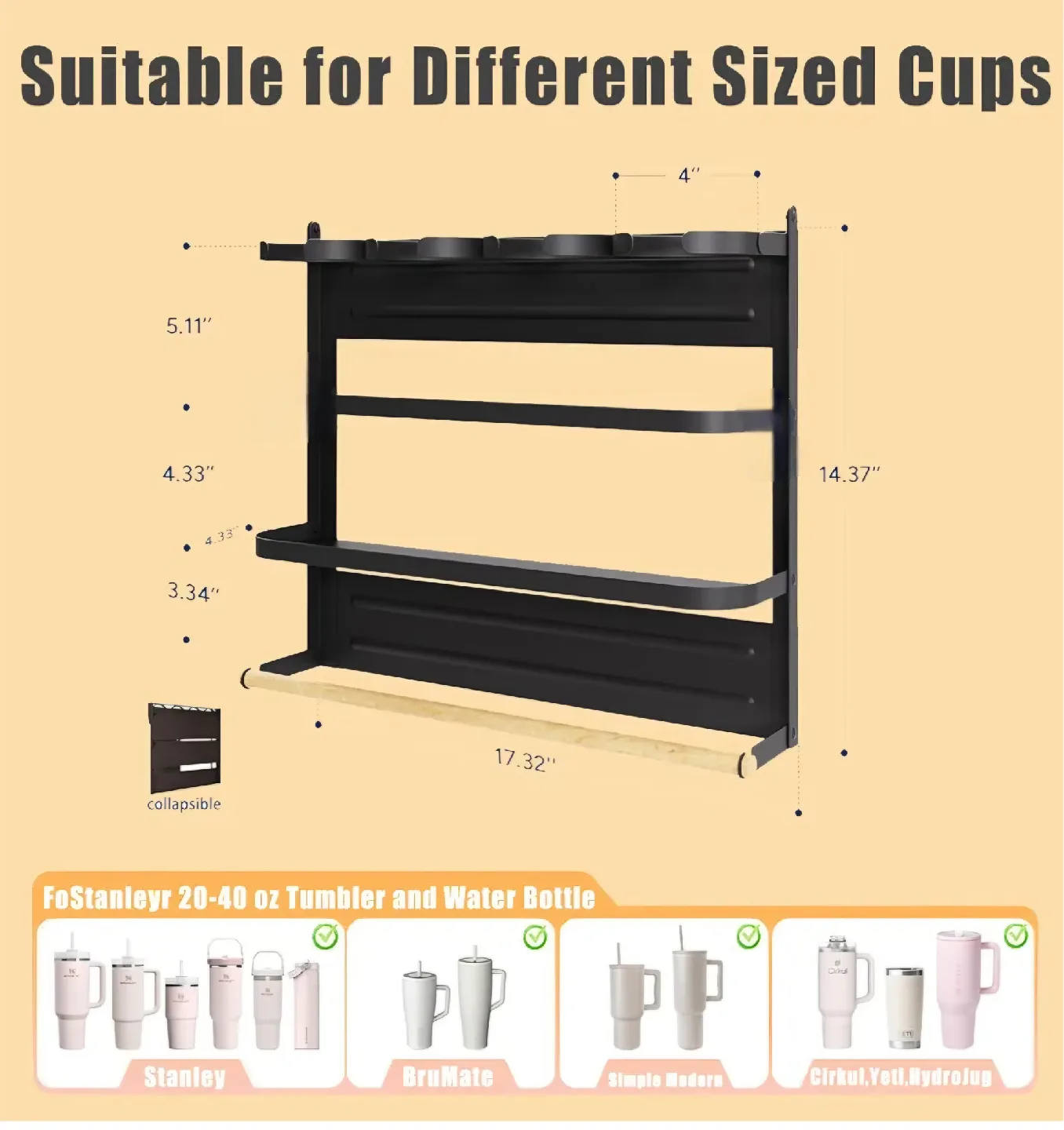 Water Bottle Cup Organizer Rack, Fridge Magnetic and Wall Mount image indicator(2)