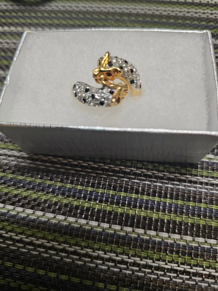 Butler Rhinestone Panther Head Bangle Bracelet with Ring image indicator(6)