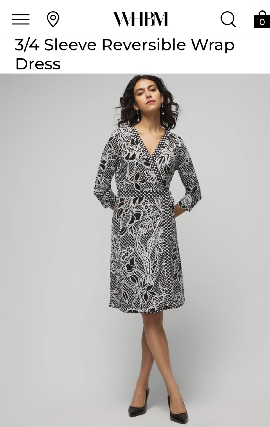 White House Black Market 3/4 Sleeve Reversible Wrap Dress