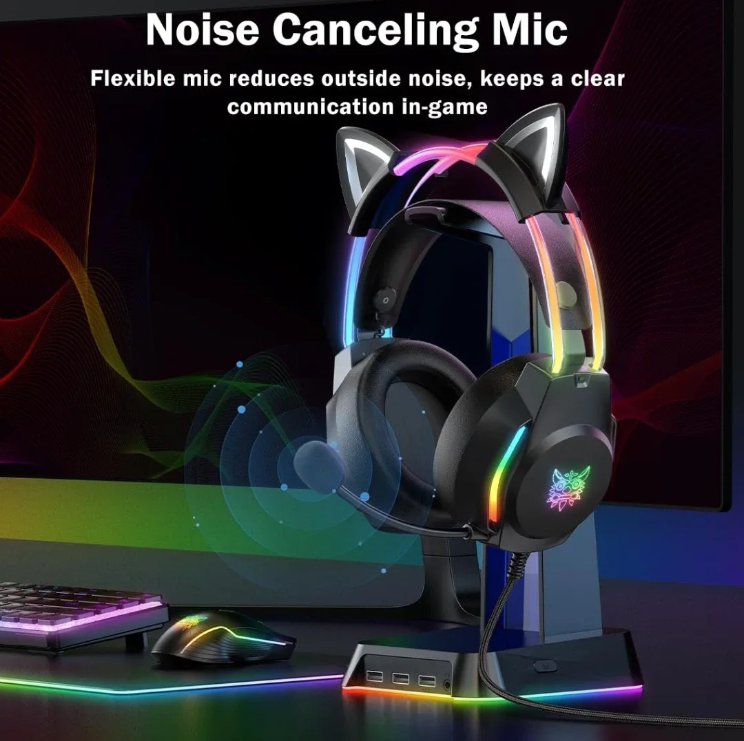 ONITOON X26 Black Cat Ear Gaming Headset image indicator(8)