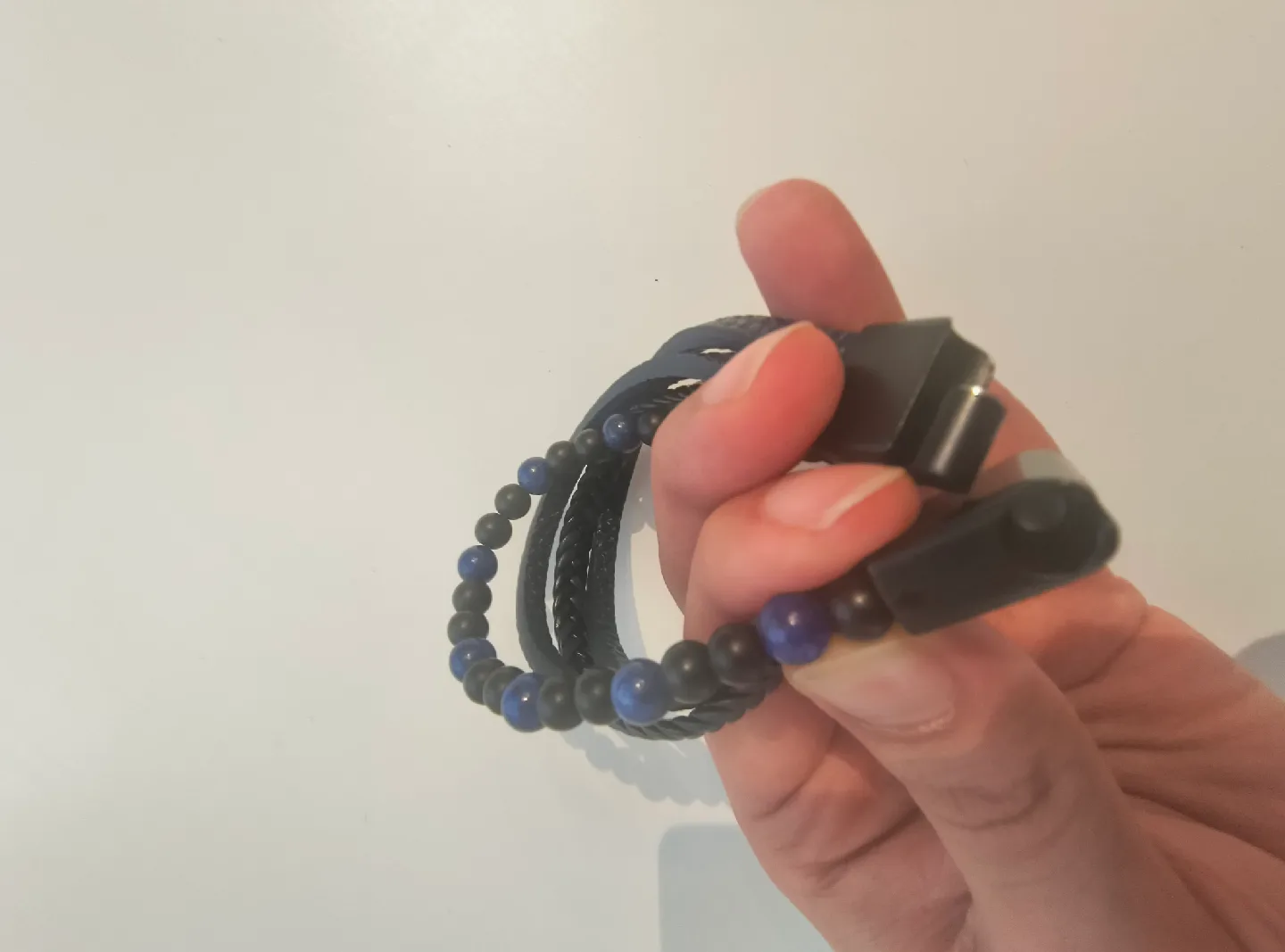 Men's Beaded & Braided Leather Bracelet - Black & Blue image indicator(4)