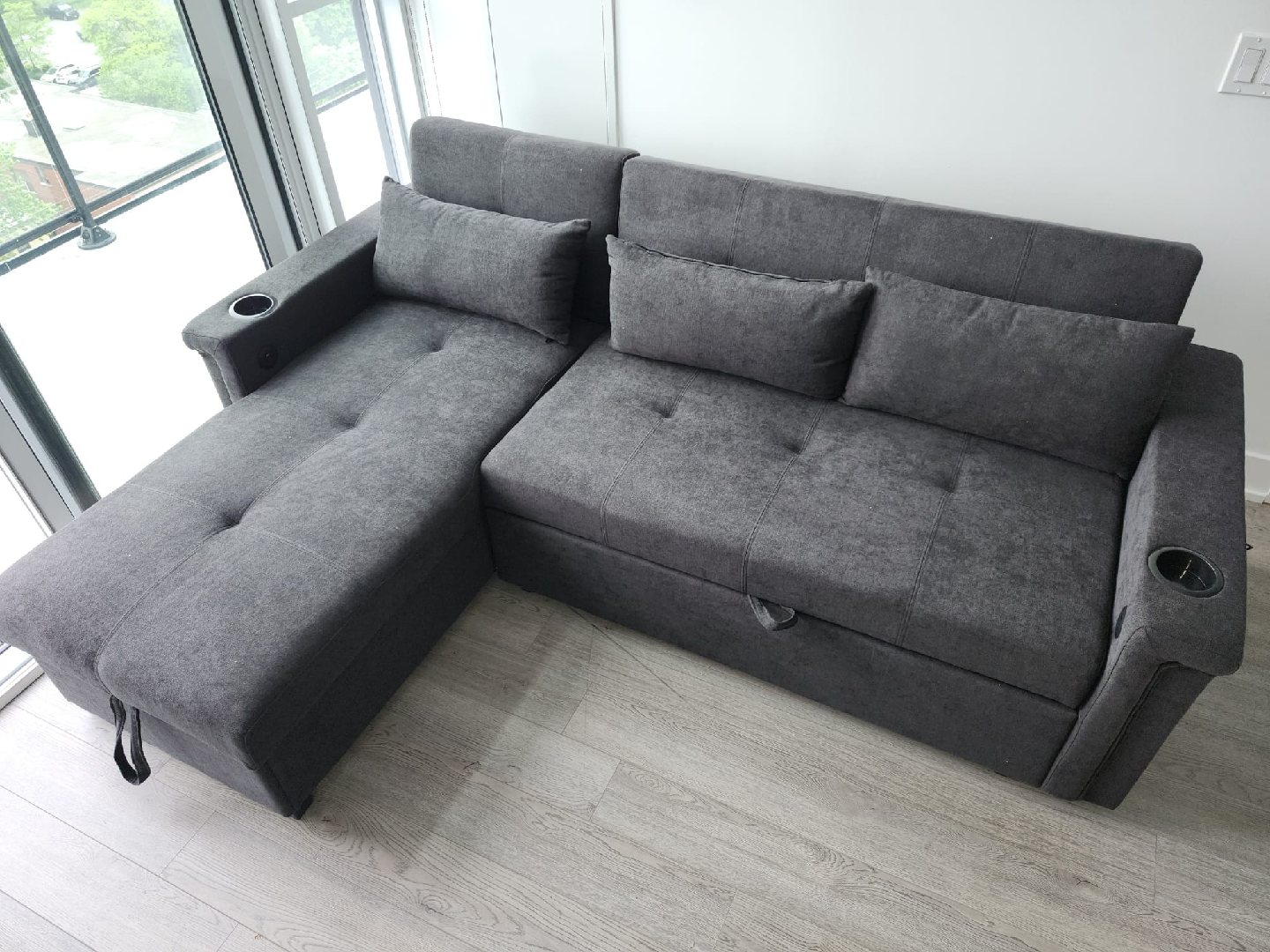 Grey Sleeper Sectional Sofa with Storage - photo 4
