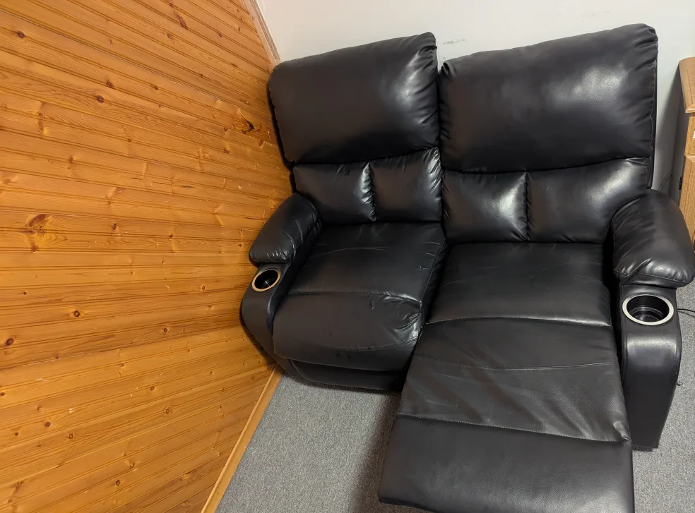 Black Leather Loveseat Recliner with Cupholders image indicator(2)
