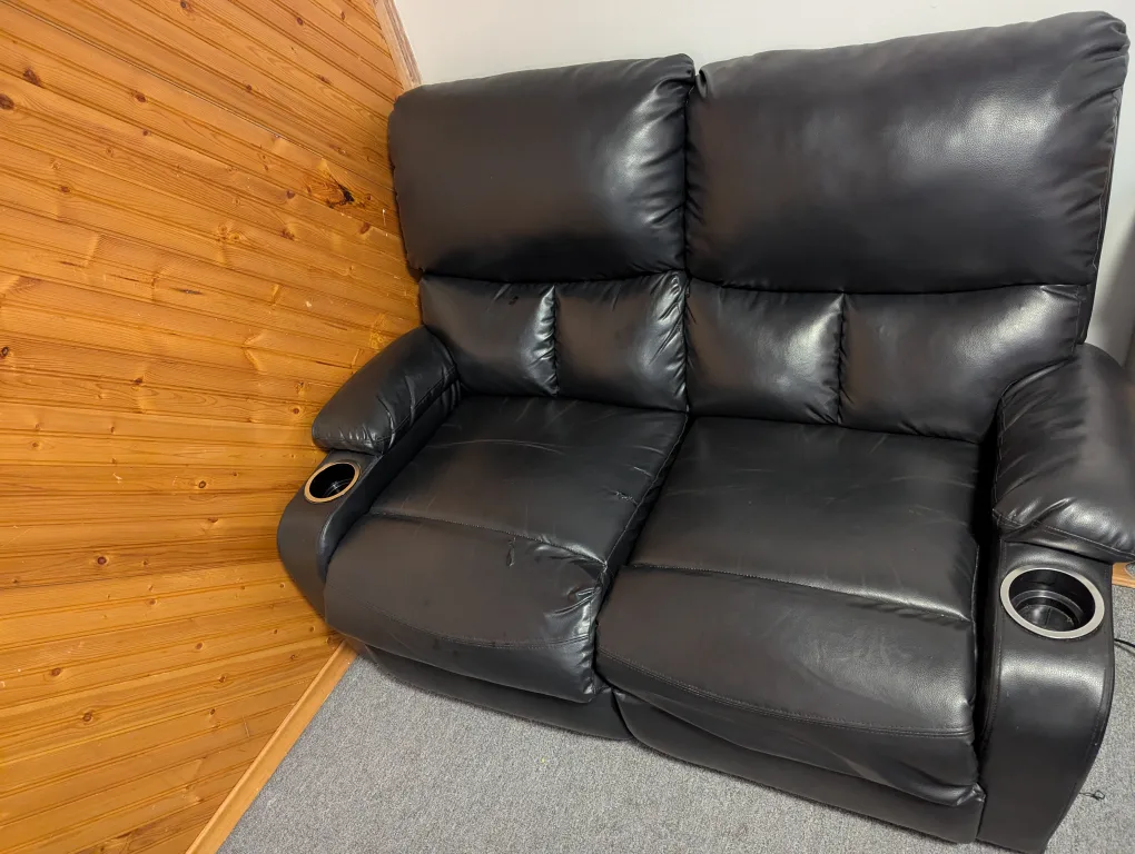 Black Leather Loveseat Recliner with Cupholders image indicator(3)