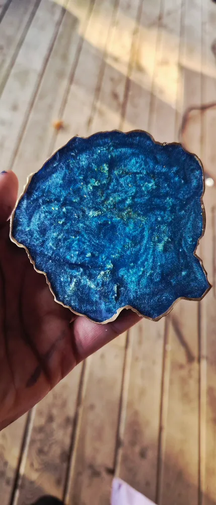 Blue Agate Coasters with Gold Trim image indicator(10)