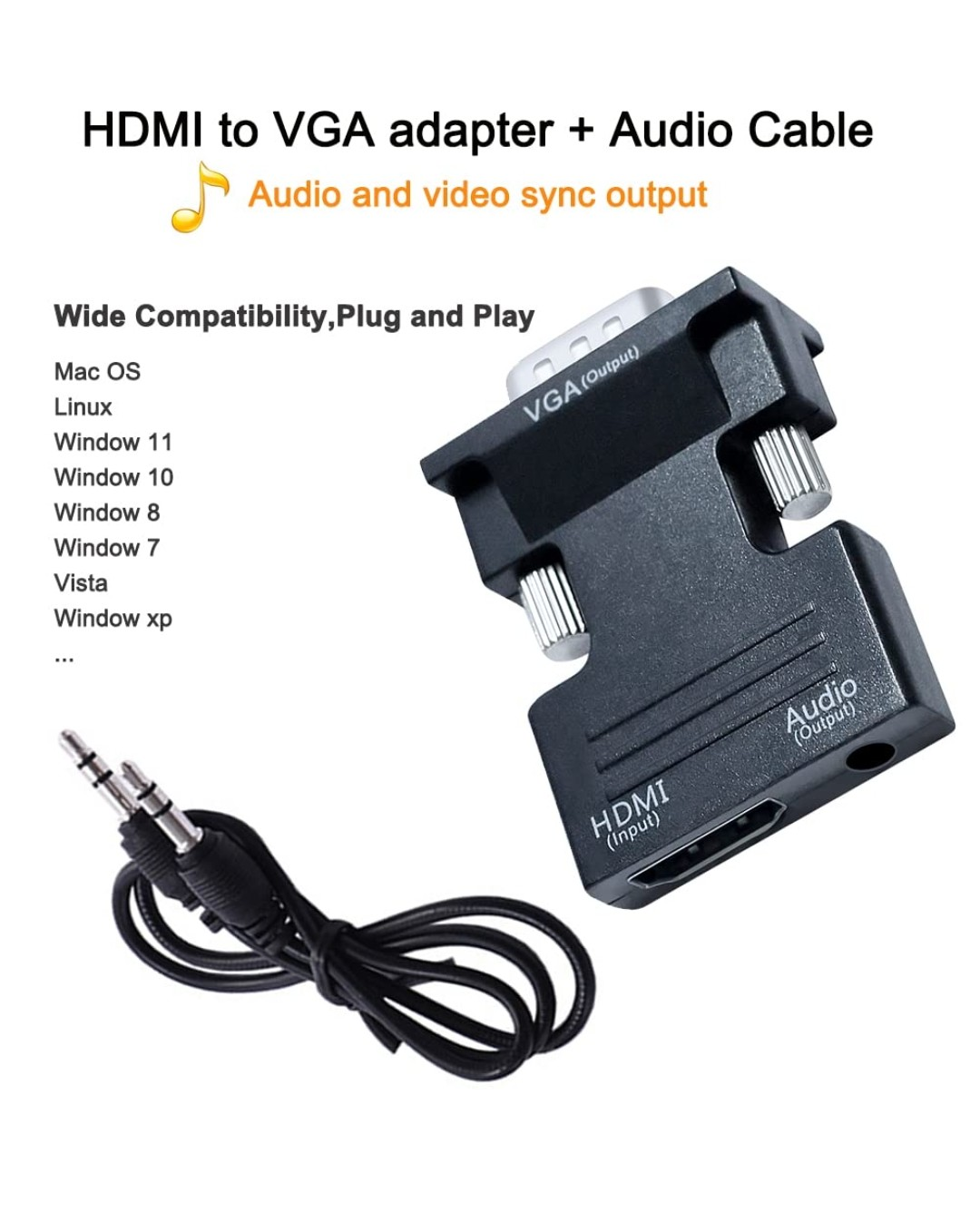 HDMI to VGA Adapter with 3.5mm Audio Port