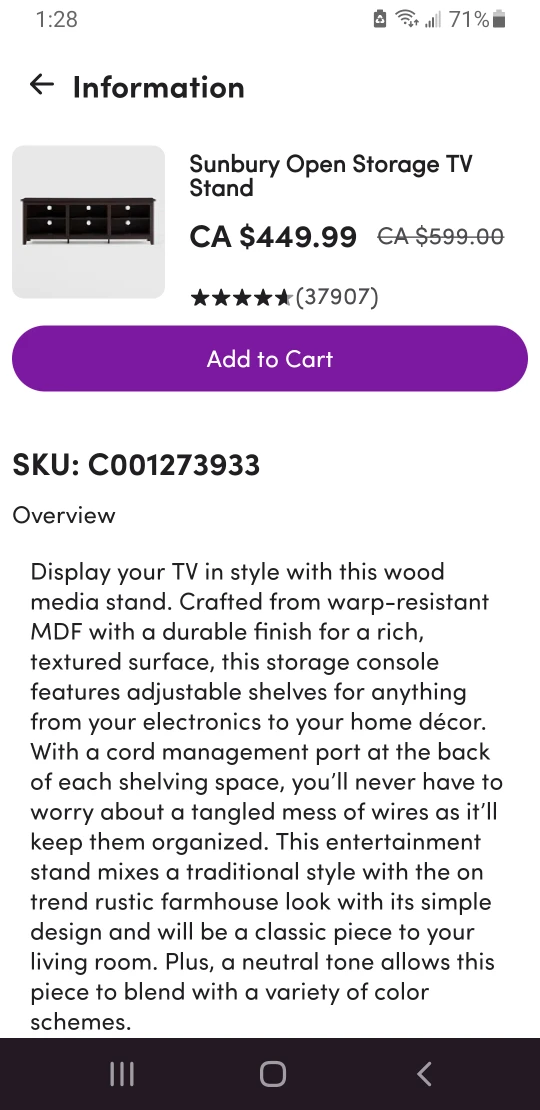 Sunbury Open Storage TV Stand for TVs upto 70" (Expresso) - photo 3