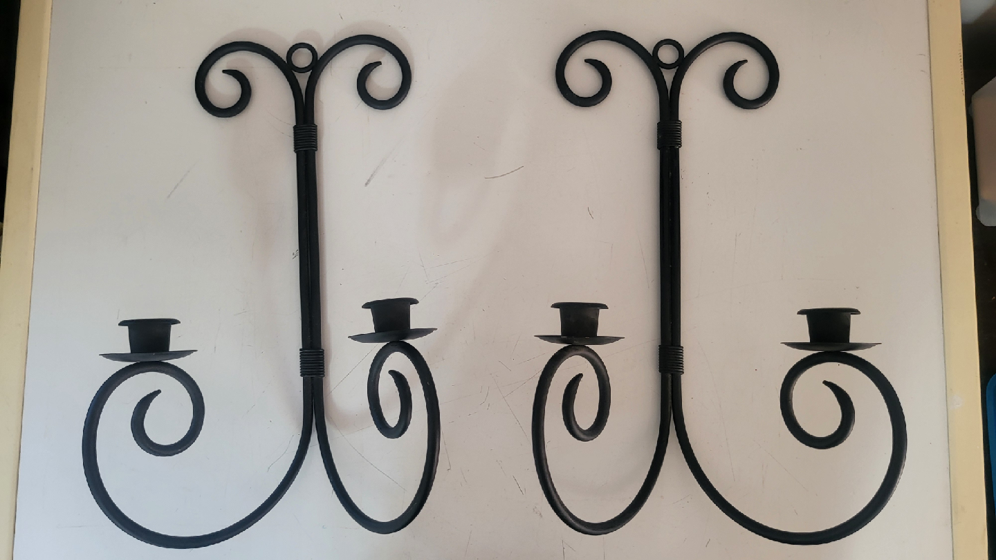 Set of 2 Wall hanging Black Metal Candle Holders