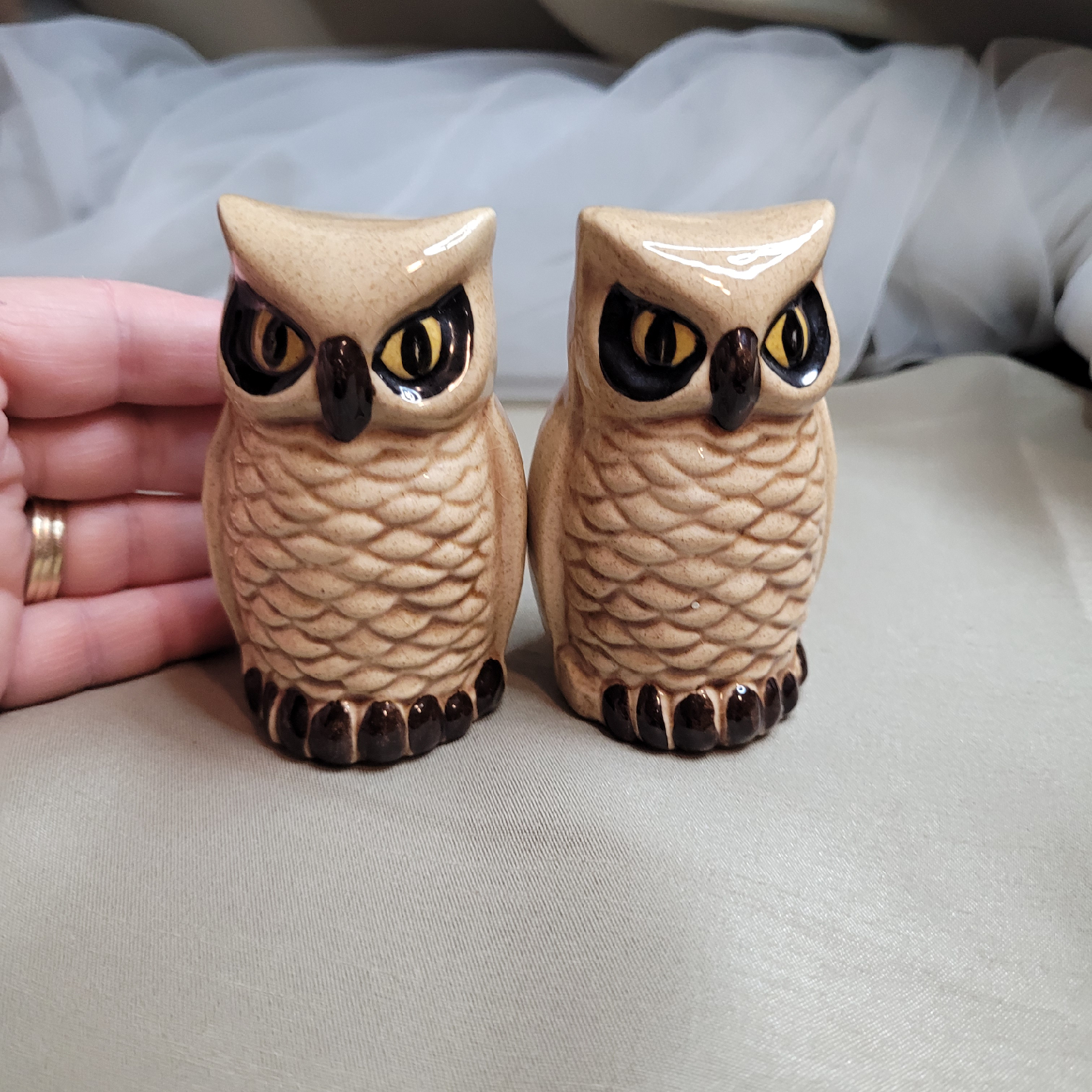 Pair of Vintage Ceramic 3 1/4" Tall Owl Figurines - photo 5