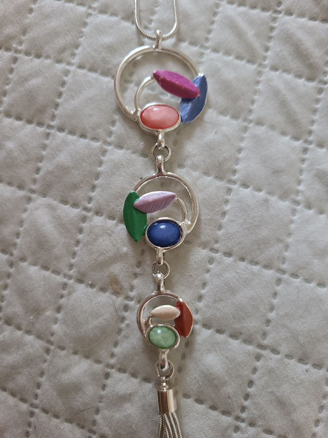 Silver Tone Fashion Necklace with Coloured Stones 🥕 - photo 2