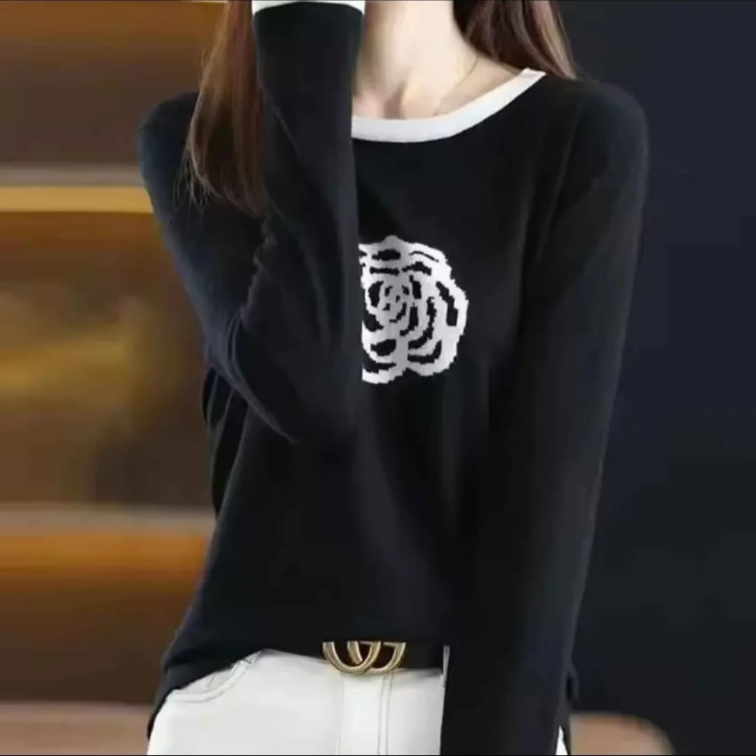 Black Long Sleeve Sweater with White Rose image indicator(2)