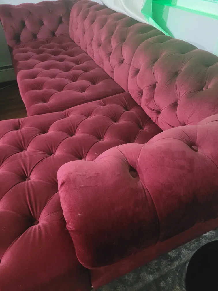Burgundy Velvet Tufted Sectional Sofa image indicator(2)